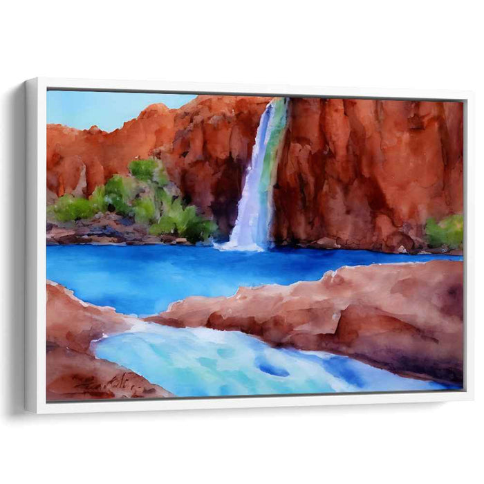Cascading Canyon Serenity: Waterfall in Rugged Canyon Canvas Art Print