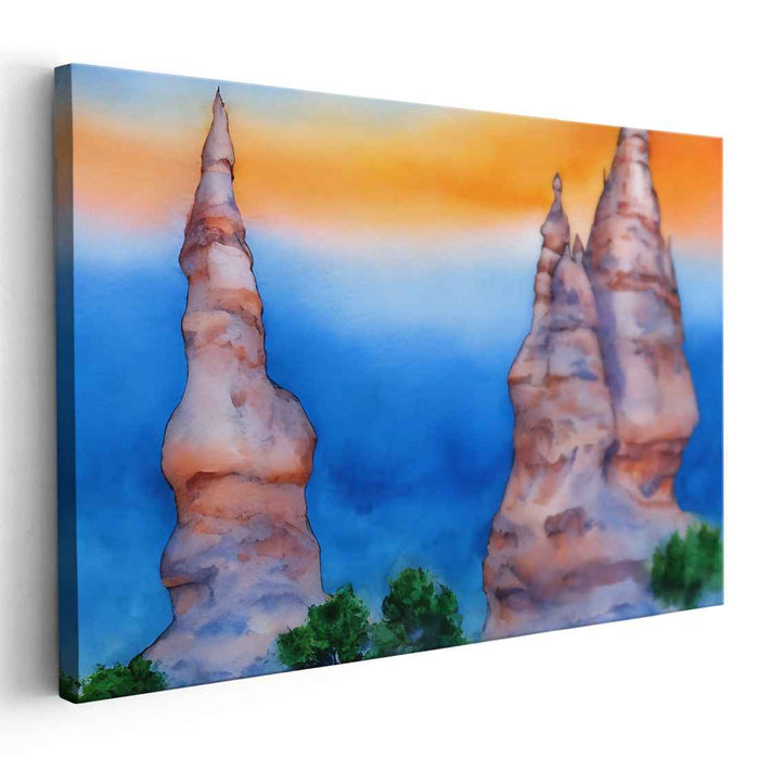 Desert Spires at Sunset: Watercolor Mastery of Tranquil Landscapes