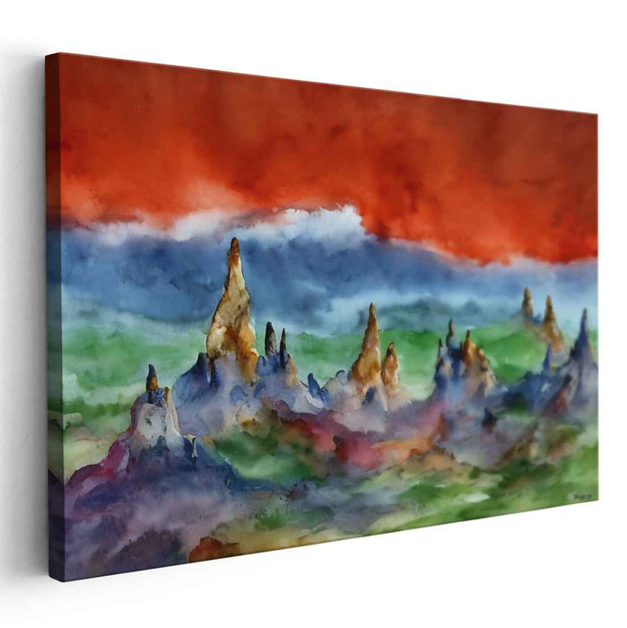 Chromatic Dreamland: A Vivid Watercolor Landscape Canvas Art
