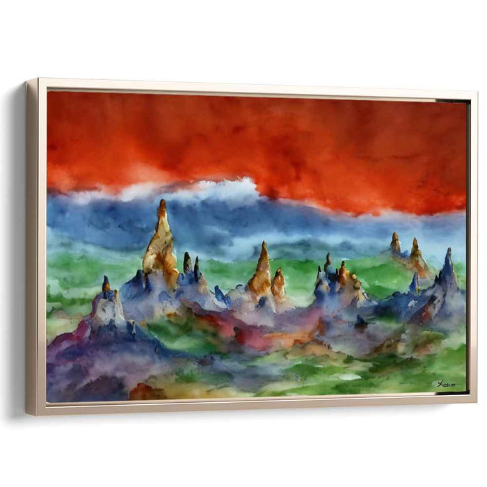 Chromatic Dreamland: A Vivid Watercolor Landscape Canvas Art