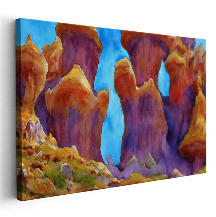 Sapphire Sentinels: Vibrant Rock Formations Under a Blue Sky