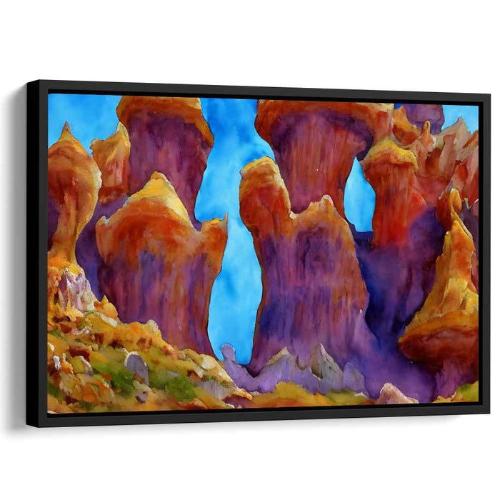 Sapphire Sentinels: Vibrant Rock Formations Under a Blue Sky