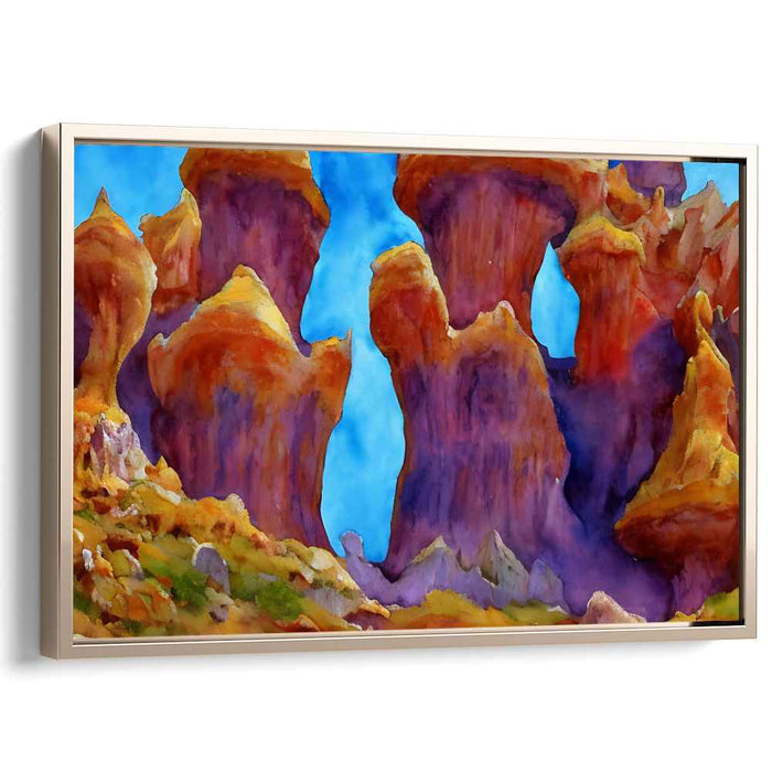 Sapphire Sentinels: Vibrant Rock Formations Under a Blue Sky