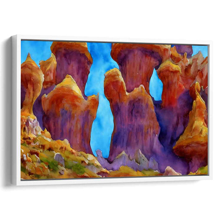 Sapphire Sentinels: Vibrant Rock Formations Under a Blue Sky
