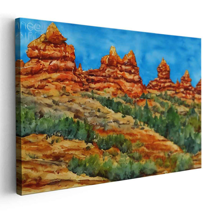 Crimson Peaks Horizon Dance: Red Rock Formations and Blue Skies Canvas Art Print