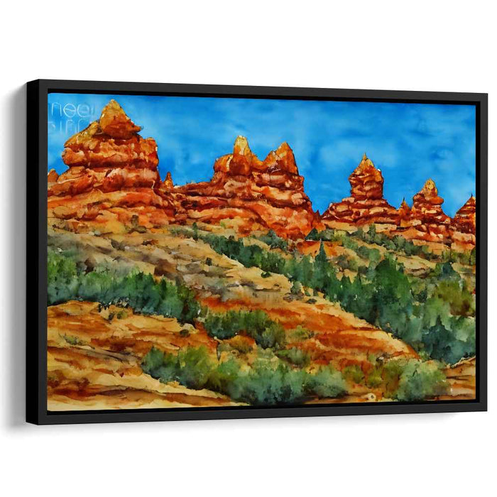 Crimson Peaks Horizon Dance: Red Rock Formations and Blue Skies Canvas Art Print