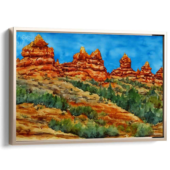 Crimson Peaks Horizon Dance: Red Rock Formations and Blue Skies Canvas Art Print