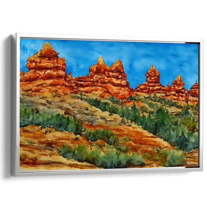 Crimson Peaks Horizon Dance: Red Rock Formations and Blue Skies Canvas Art Print