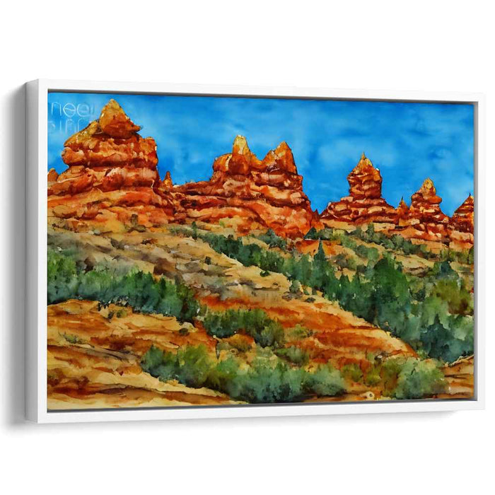 Crimson Peaks Horizon Dance: Red Rock Formations and Blue Skies Canvas Art Print