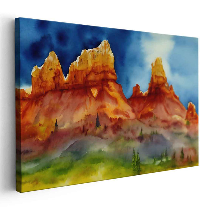 Chromatic Horizon Reverie: Watercolor Landscape Canvas Art Print