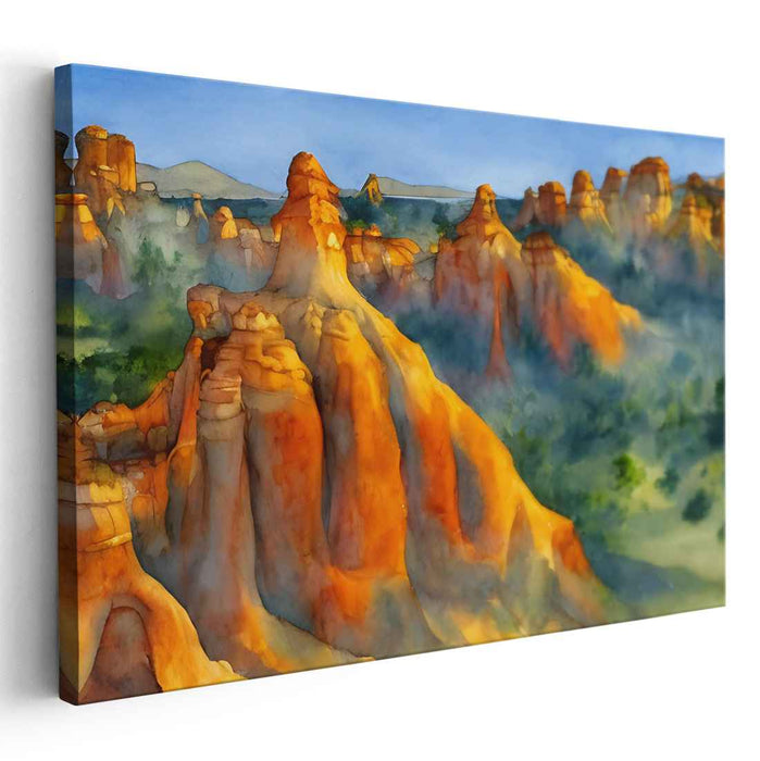 Ink Abyss Mirage: Watercolor Canyon Canvas Art Print