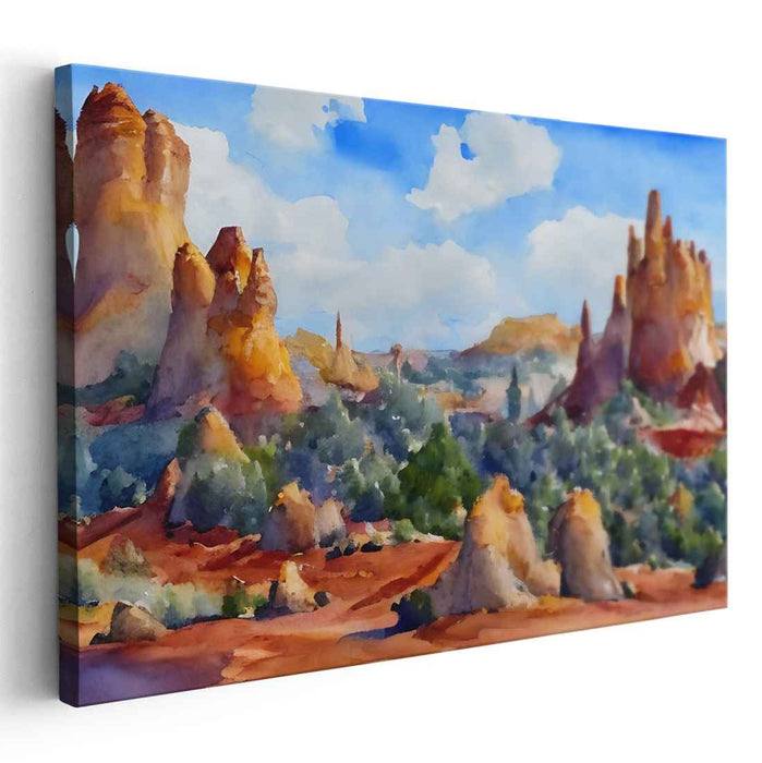 Aqueous Horizon Illusion: Watercolor Landscape Canvas Art Print