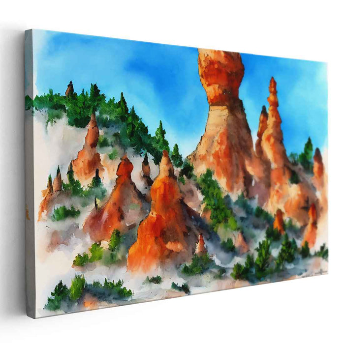 Majestic Desert Spires: Vibrant Watercolor Landscape Canvas Art Print