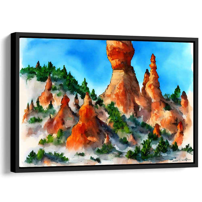 Majestic Desert Spires: Vibrant Watercolor Landscape Canvas Art Print