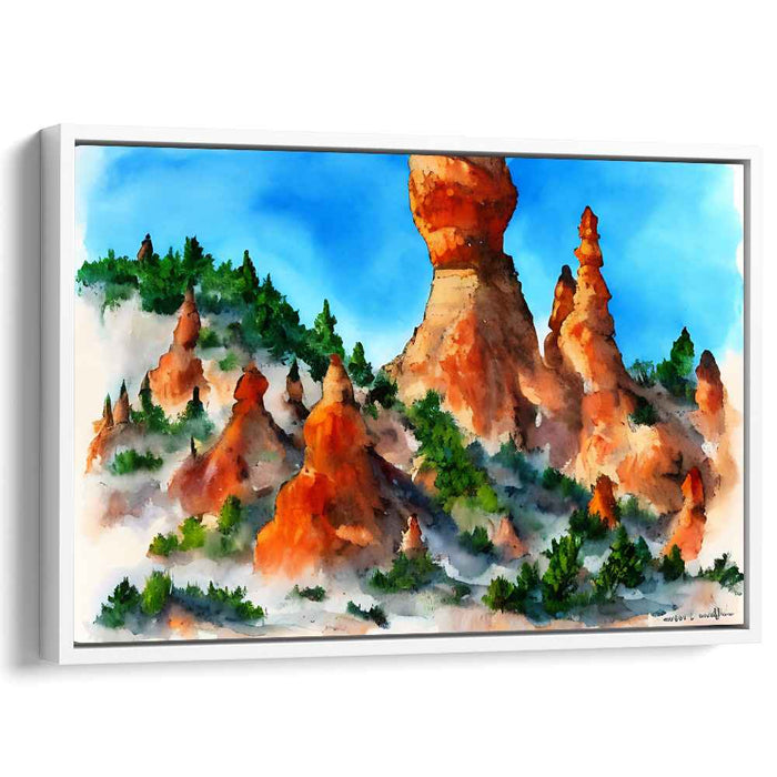 Majestic Desert Spires: Vibrant Watercolor Landscape Canvas Art Print