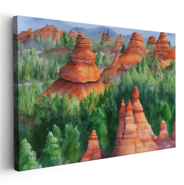 Mystic Red Canyons: Serene Watercolor Landscape Canvas Art