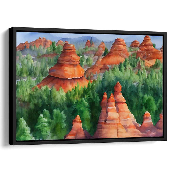 Mystic Red Canyons: Serene Watercolor Landscape Canvas Art