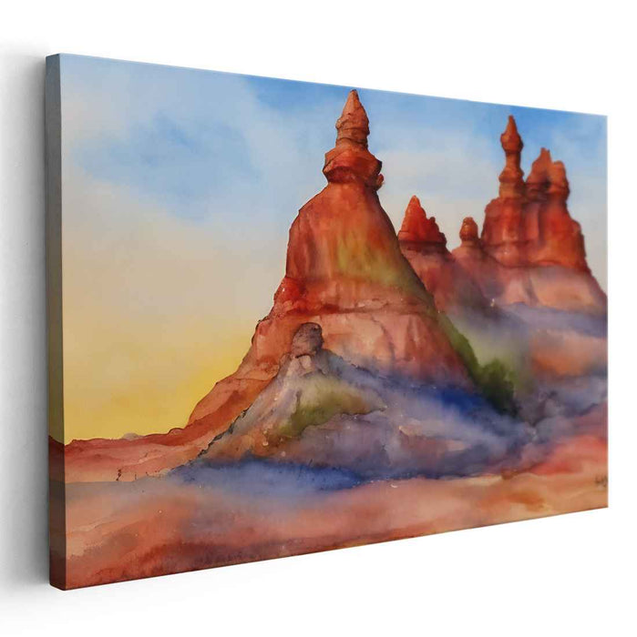 Sunset Echoes in Stone: Watercolor Landscape of Sunset Rock Formations