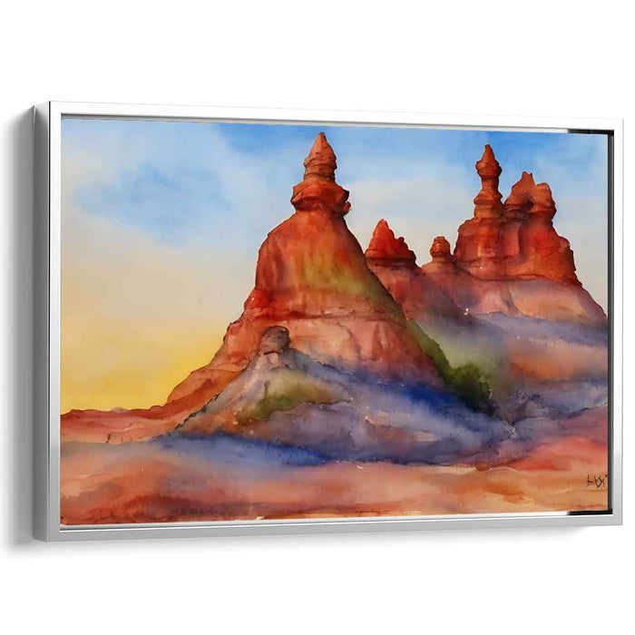 Sunset Echoes in Stone: Watercolor Landscape of Sunset Rock Formations