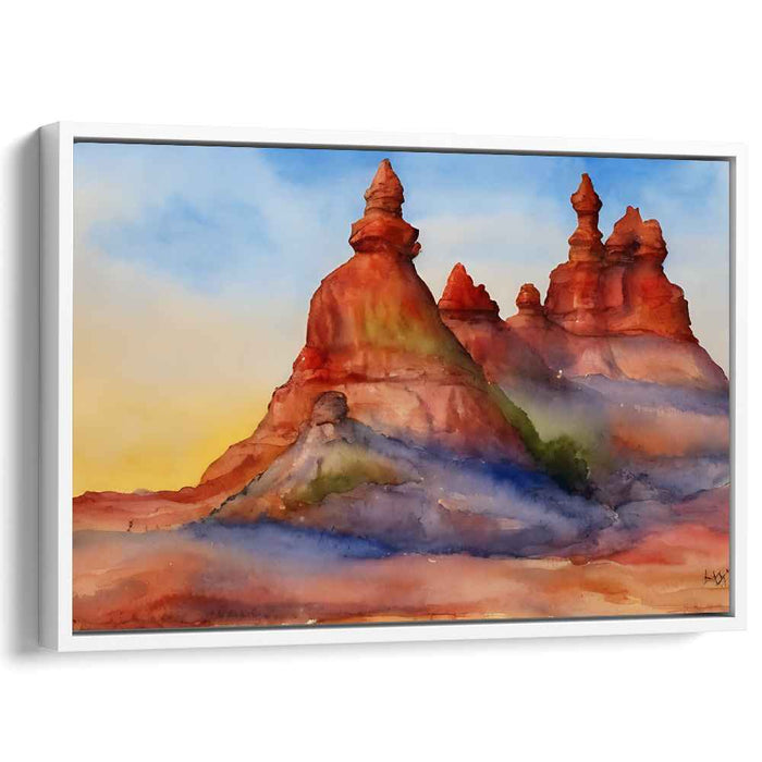 Sunset Echoes in Stone: Watercolor Landscape of Sunset Rock Formations