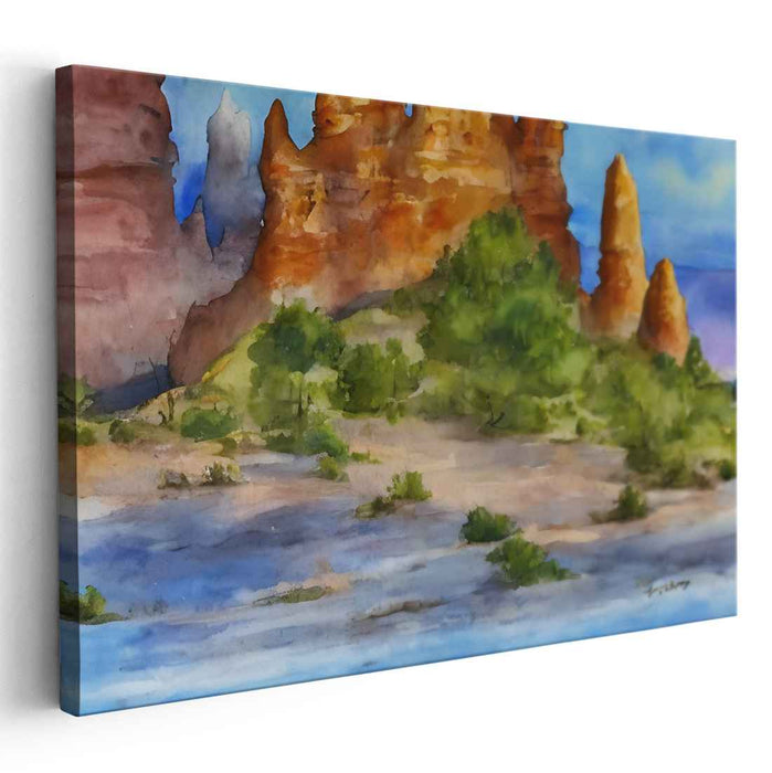 Desert Serenade Mirage: Watercolor Landscape of Arid Cliffs