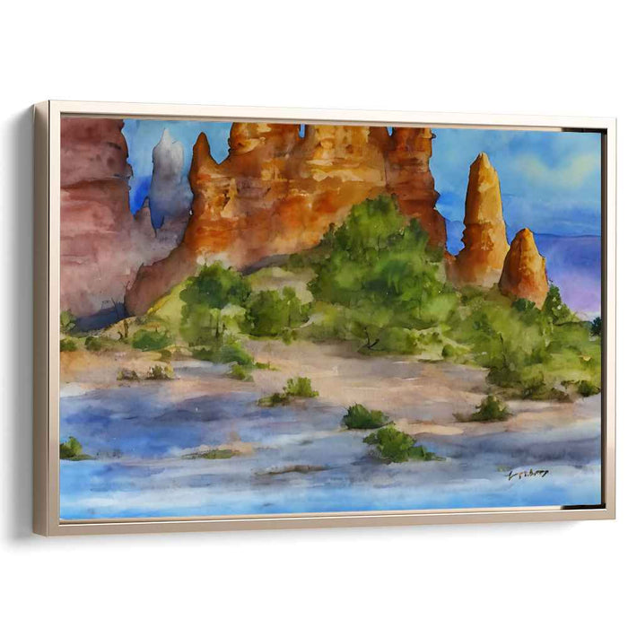 Desert Serenade Mirage: Watercolor Landscape of Arid Cliffs