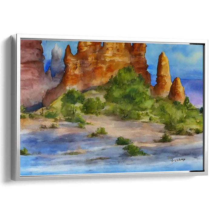 Desert Serenade Mirage: Watercolor Landscape of Arid Cliffs