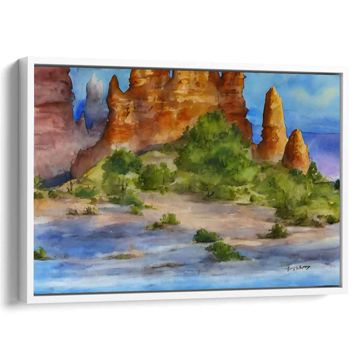 Desert Serenade Mirage: Watercolor Landscape of Arid Cliffs