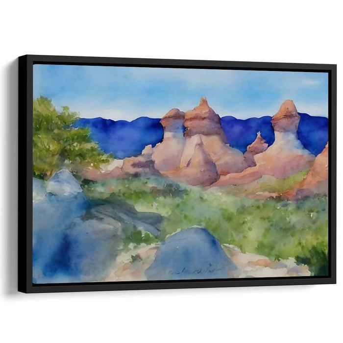 Distant Canyon Vistas: Watercolor Landscape of Desert Cliffs