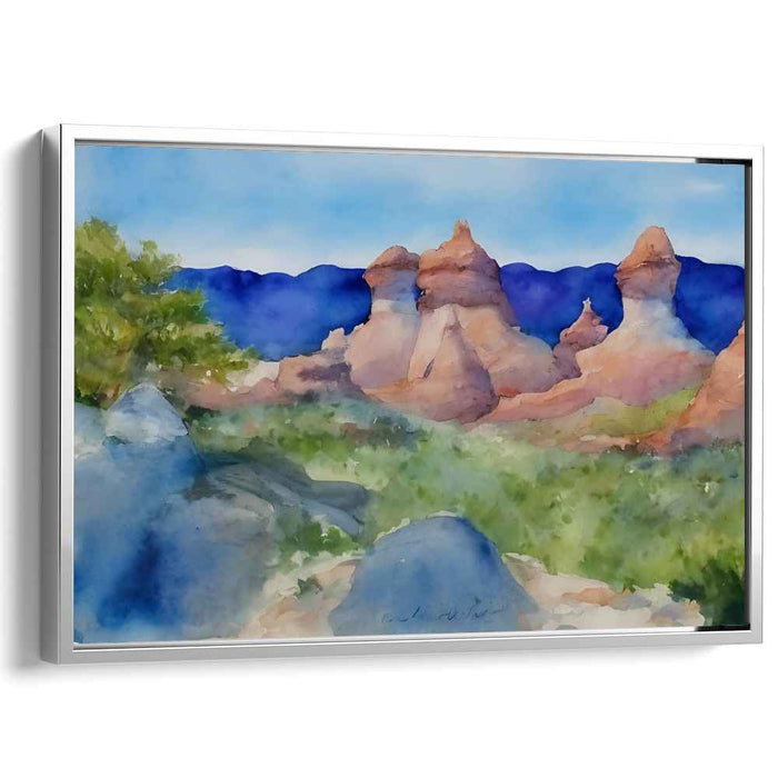 Distant Canyon Vistas: Watercolor Landscape of Desert Cliffs
