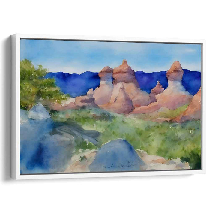 Distant Canyon Vistas: Watercolor Landscape of Desert Cliffs