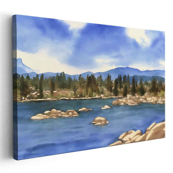 Tranquil Peaks Perspective: Serene Mountain Landscape Canvas Art Print