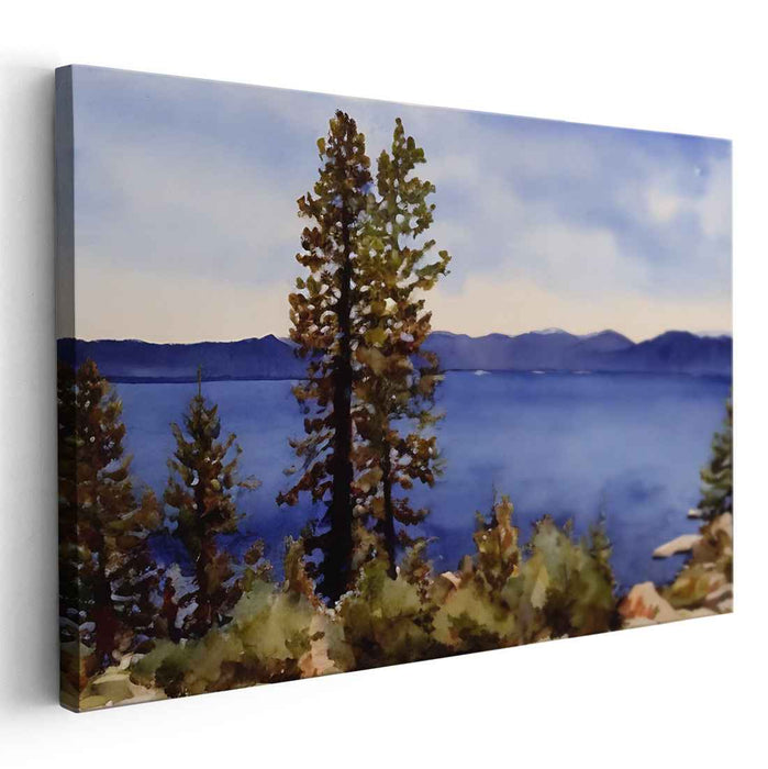 Tranquil Aquarelle Vistas: Serene Watercolor Landscape Art Print