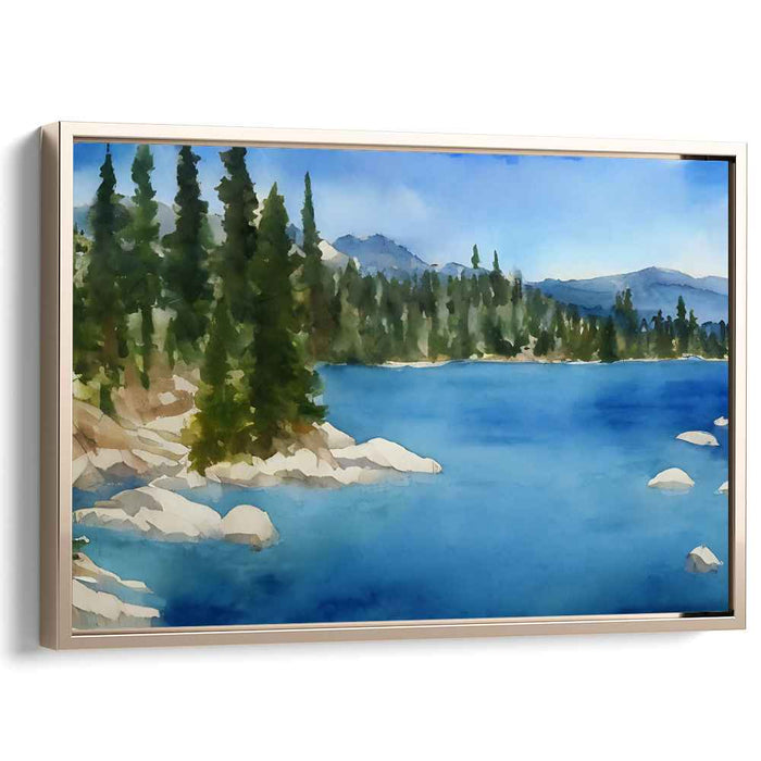 Painted Calm Oceanscape: Tranquil Watercolor Landscape Art Print