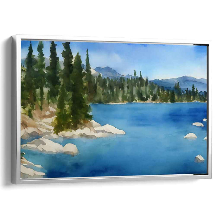 Painted Calm Oceanscape: Tranquil Watercolor Landscape Art Print