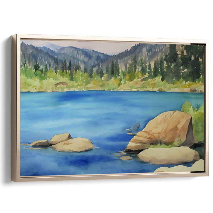 Serenity Lakeside: Watercolor Landscape Canvas Art
