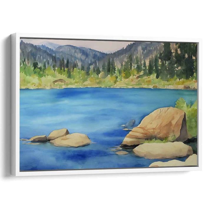 Serenity Lakeside: Watercolor Landscape Canvas Art