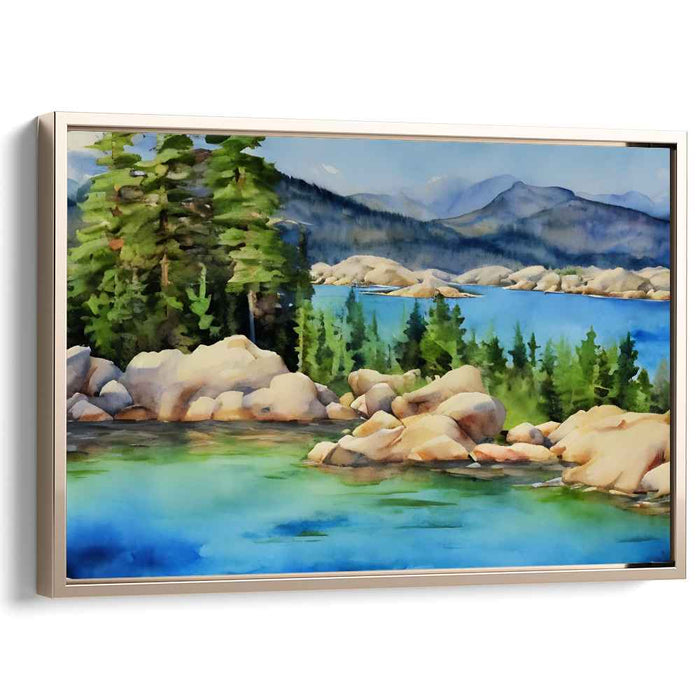 Tranquil Tinted Horizon: Calming Watercolor Landscape Canvas Art