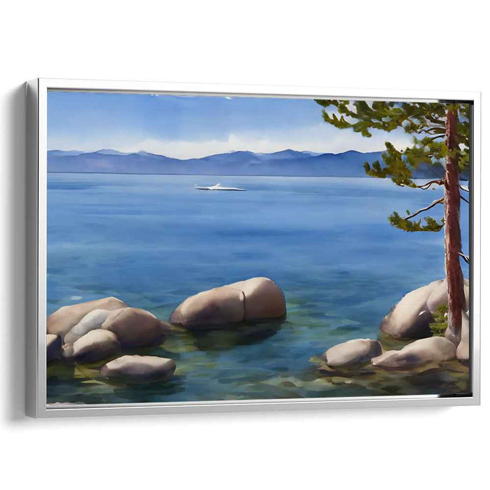 Tranquil Waterside Strokes: Serene Lakeside Watercolor Canvas Art Print