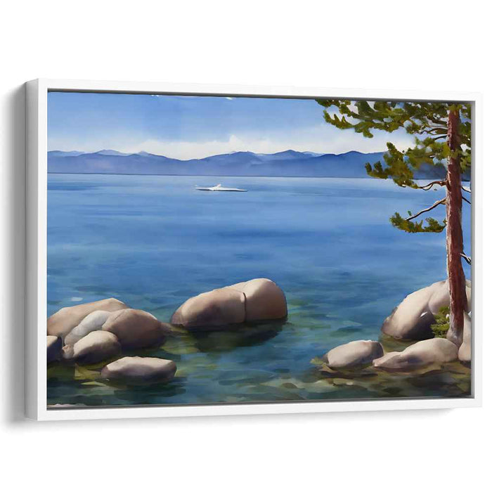 Tranquil Waterside Strokes: Serene Lakeside Watercolor Canvas Art Print