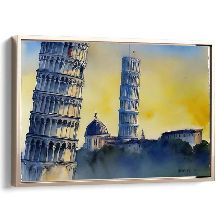 Dreamy Dawn at the Leaning Towers: Watercolor Impression of Pisa