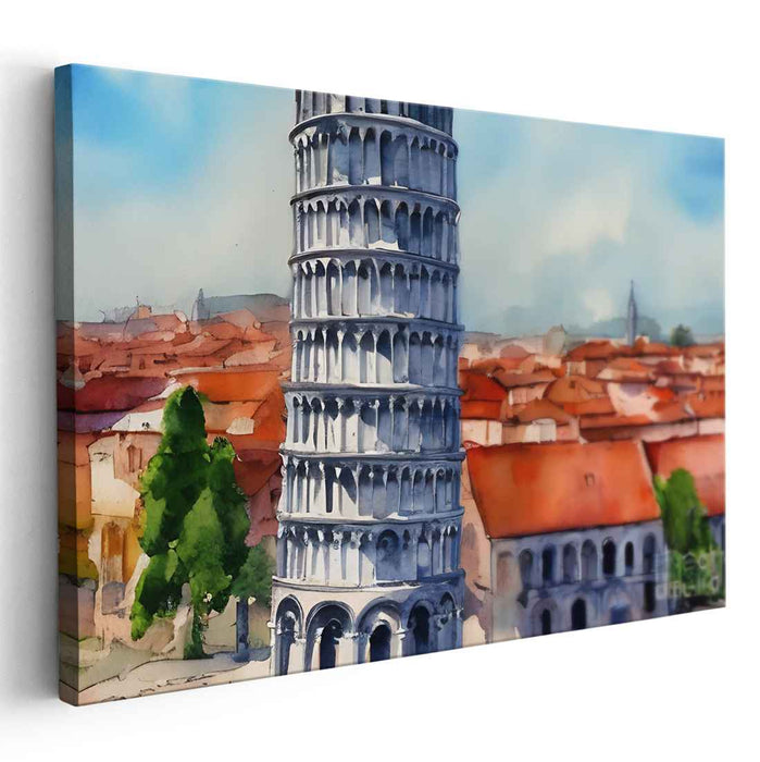 Timeless Wonder: Watercolor of the Leaning Tower of Pisa