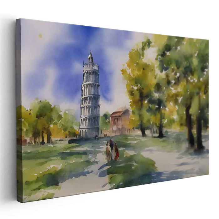 Whispers of Italian Reverie: Impressionist Watercolor of the Leaning Tower of Pisa