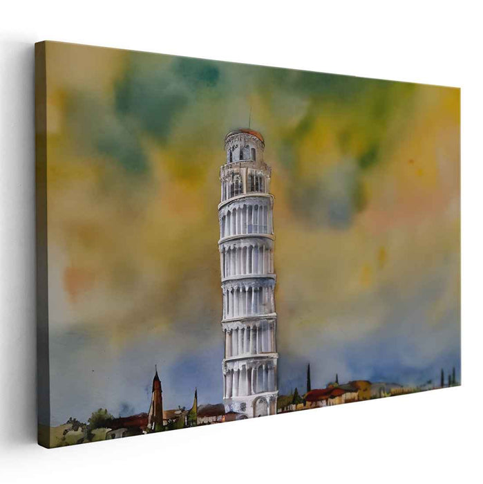 Whimsical Heights: Watercolor Impression of the Leaning Tower of Pisa