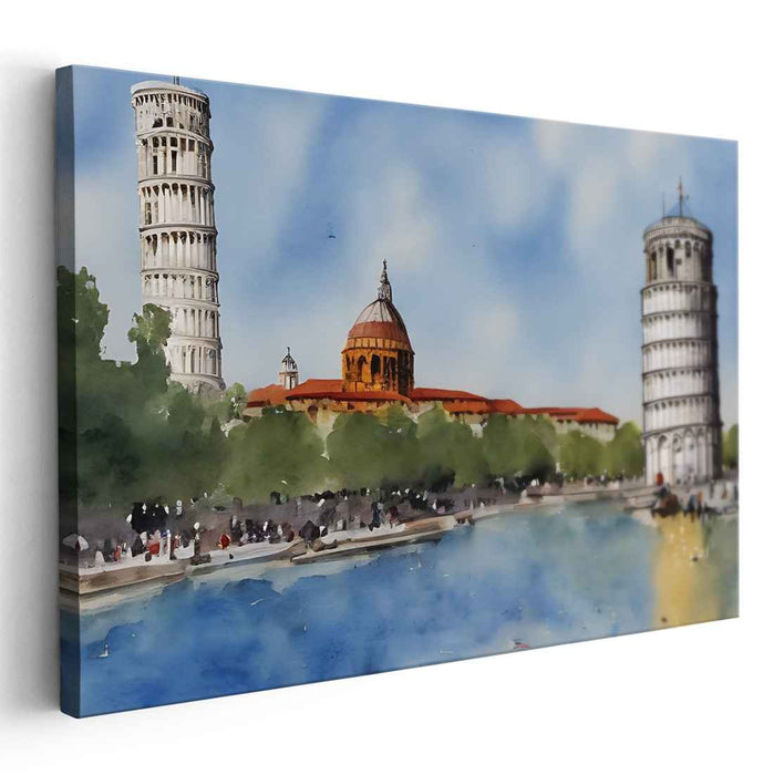 Prismatic Pisa Dreamscape: Watercolor Panorama of Pisa's Architectural Marvels