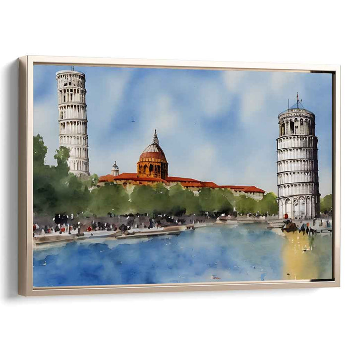 Prismatic Pisa Dreamscape: Watercolor Panorama of Pisa's Architectural Marvels