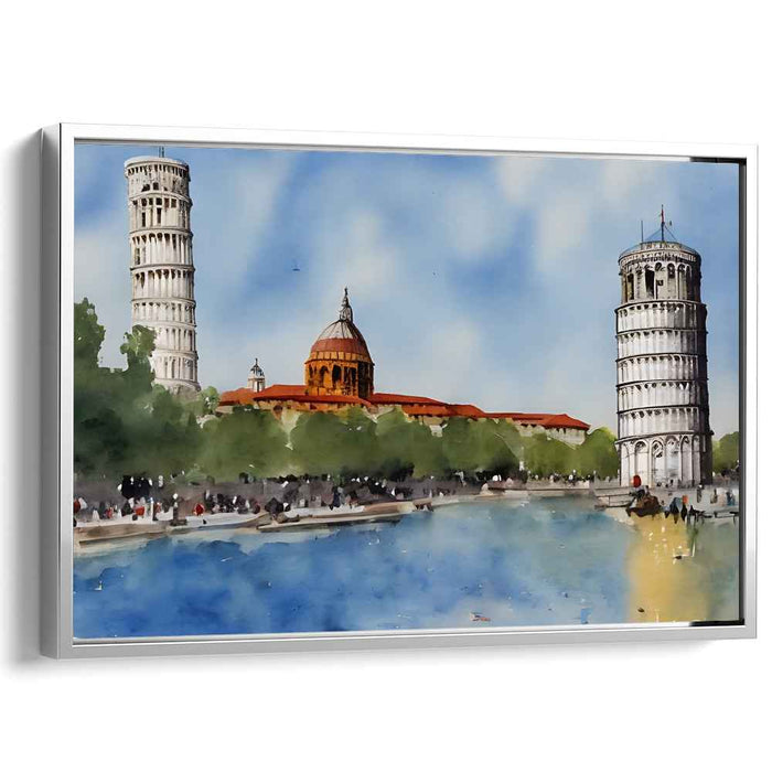 Prismatic Pisa Dreamscape: Watercolor Panorama of Pisa's Architectural Marvels
