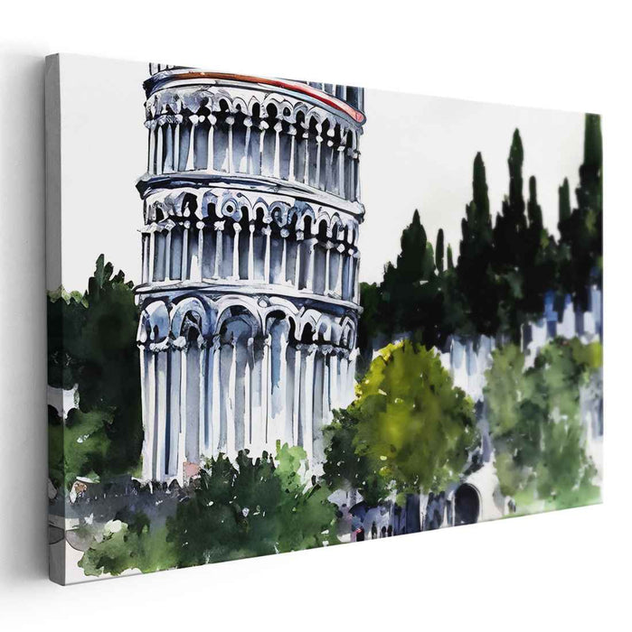 Skewed Mirrors: Watercolor Leaning Tower of Pisa Canvas Art Print