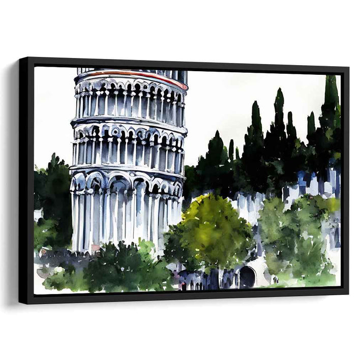 Skewed Mirrors: Watercolor Leaning Tower of Pisa Canvas Art Print