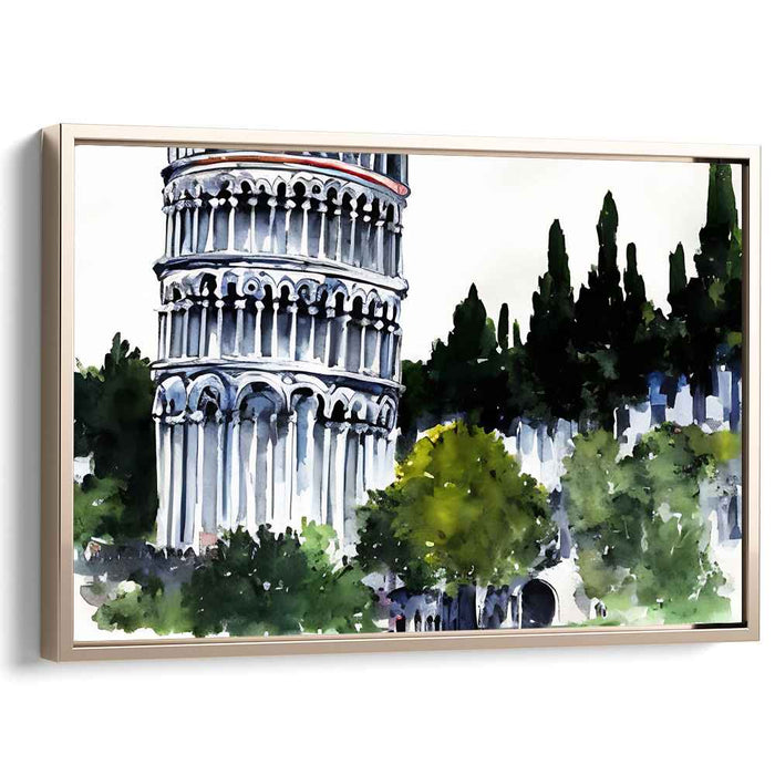 Skewed Mirrors: Watercolor Leaning Tower of Pisa Canvas Art Print
